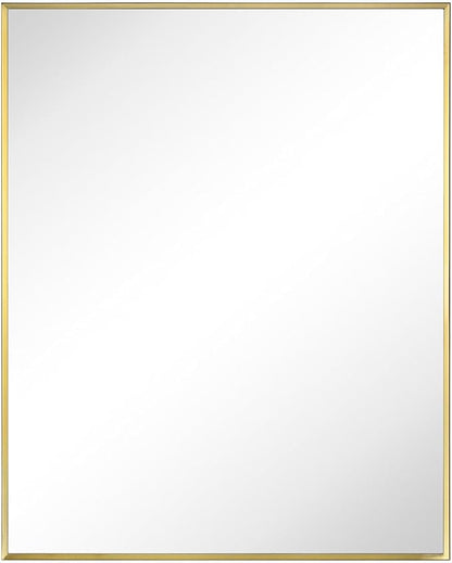 TEHOME 24'' x 30'' Brushed Gold Recessed and Surface Mount Bathroom Medicine Cabinet with Mirror Brushed Gold Square Cornered Metal Framed Rounded Rectangle Medicine Cabinet Mirror