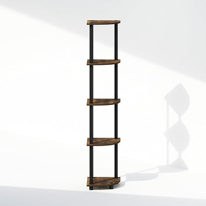 Furinno Turn-N-Tube Storage Shelves, 5-Tier Book Shelf, Corner Shelf, Toolless Open Shelves, for Organization and Storage, Living Room, Home Office, Hallway, Bedroom, Amber Pine