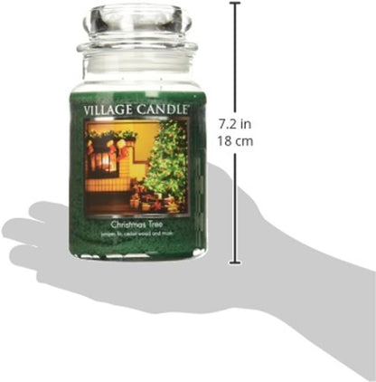 Village Candle Christmas Tree Large Glass Apothecary Jar Scented Candle, (26oz), Green