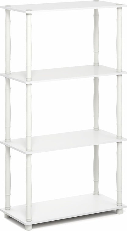 Furinno Turn-N-Tube Storage Shelves, 4-Tier Open Frame Book Shelf, Standing Corner Shelf, Toolless Open Shelves, Classic Tubes, for Organization and Storage, Living Room, Home Office, White