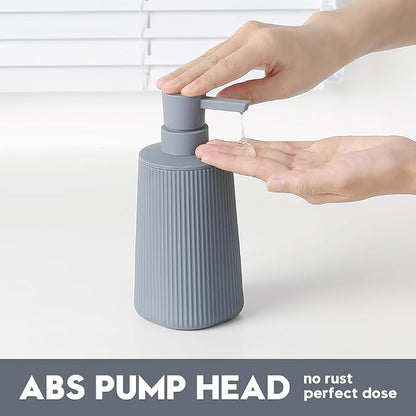 Small Soap Dispenser for Bathroom and Kitchen, Modern Farmhouse Striped Style Plastic Hand Soap Dish Soap Dispenser with Pump Matte Gray