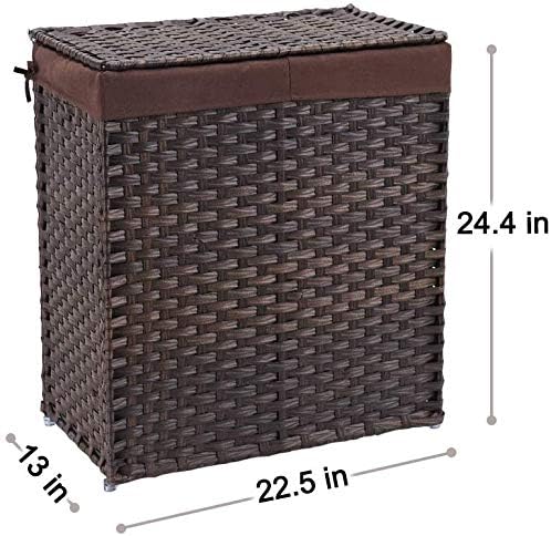 Mxfurhawa Slim Laundry Basket on Wheels, Heavy Duty Cotton Liner Laundry Storage Hamper with Handles, Collapsible Clothes Wire Basket Organizer Laundry Bag (2PCS-01B)