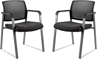 CLATINA Mesh Back Stacking Arm Chairs with Upholstered Fabric Seat and Ergonomic Lumbar Support for Office School Church Guest Reception Black 2 Pack Set