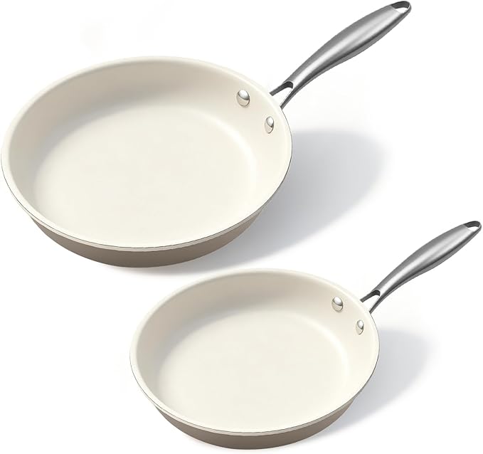 9.25 Inch and 11 inch Ceramic Nonstick Frying Pan Skillet - PFAS-Free, Non-Toxic, Oven Safe & Induction Ready, Aluminum Cookware with Stainless Steel Handle