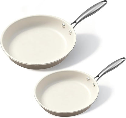 9.25 Inch and 11 inch Ceramic Nonstick Frying Pan Skillet - PFAS-Free, Non-Toxic, Oven Safe & Induction Ready, Aluminum Cookware with Stainless Steel Handle