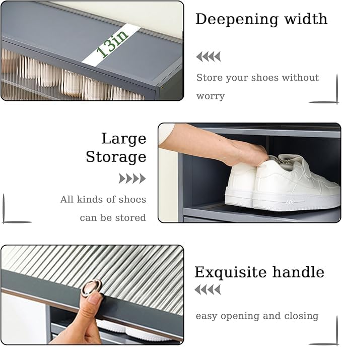 Tall Bamboo Shoe Cabinet with Doors, 10-Tier Shoe Rack for Closet, Freestanding Shoe Storage Cabinet for Hallway Living Room (Grey-05)