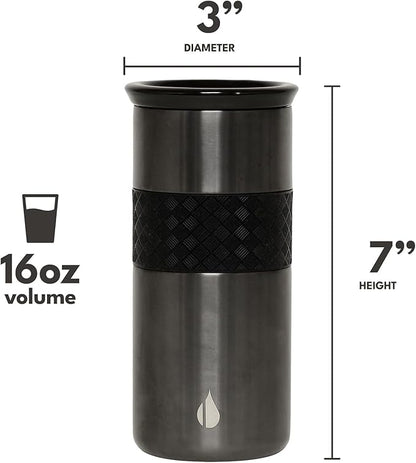 Elemental Artisan Insulated Tumbler, Triple Wall Coffee Travel Mug, Reusable Stainless Steel Coffee Tumbler with Ceramic Lid, Thermal Coffee Cups for Hot (6 Hrs) & Cold (18 Hrs), 16oz - Gunmetal