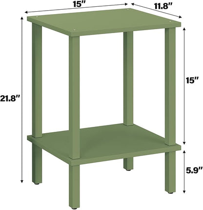 TUTOTAK End Table, Set of 2, Side Table, Nightstand, 2-Tier Storage Shelf, Sofa Table for Small Space, Living Room, Bed Room, Olive Green TB01BOG035