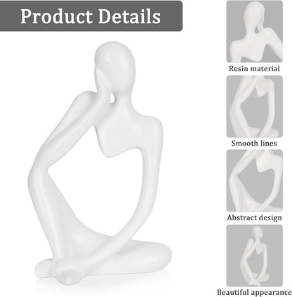 Sandstone Resin Thinker Style Abstract Sculpture Statue Collectible Figurines Home Office Bookshelf Desktop Decor (Small White, Left)