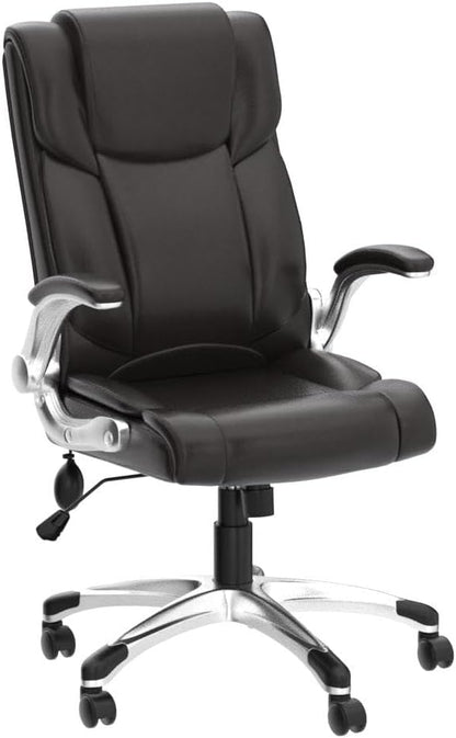 COLAMY Leather Executive Office Chair- High Back Home Computer Desk Chair with Padded Flip-up Arms, Adjustable Tilt Lock, Swivel Rolling Ergonomic Chair for Adult Working Study-Brown, Set of 2