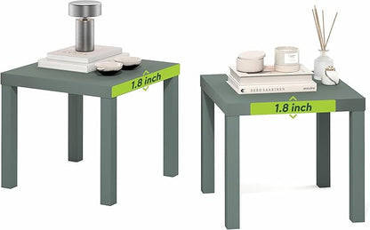 Furinno Classic Toolless Assembly Square Side Table Set of 2, Green End Table with 1.8 Thick Tabletop, Night Stand, Bedside Table, for Living Room, Bedroom, Light Sage