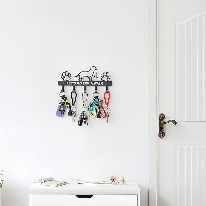 Key Holder Wall Mounted with Screws and Anchors, Black Multifunctional Key Hanger with 5 Hooks, Entryway Front Door Kitchen Hallway Garage Office