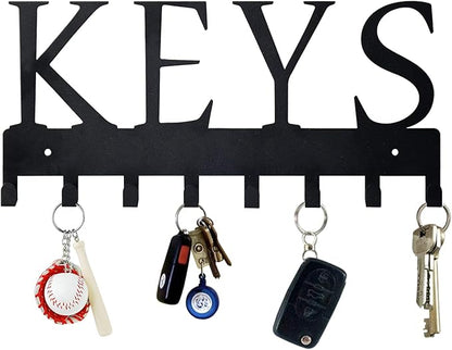 HappyHapi Key Holder Wall Mount, Metal Key Holder for Wall Decorative with 8 Key Hooks, Key Organizer Rack Hanger for Home, Entryway, Front Door, Hallway, Office, Matte Black, 11.4''4.9''0.6''