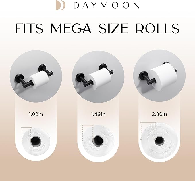 Day Moon™ - Toilet Paper Holder - Modern Roll Holder for Bathroom - 2 Pack - Wall Mount, Black