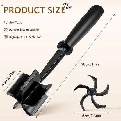 Meat Masher, Ground Beef Chopper Tool with 5 Curve Blades & Ergonomic Non-Slip Handle, Nylon Hamburger Smasher Tool Heat Resistant Non Stick(Black)