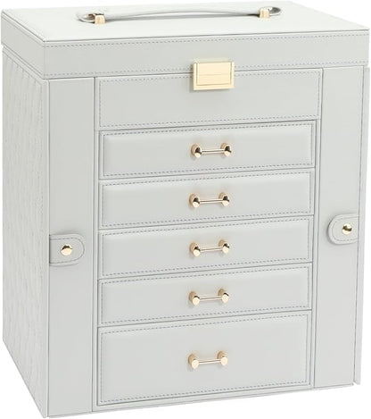 Large Jewelry Box, Jewelry Boxes for Women Large Jewelry Organizers and Storage, Jewelry Organizer for Rings Earrings Necklaces Glasses Bracelets Watches, Grey