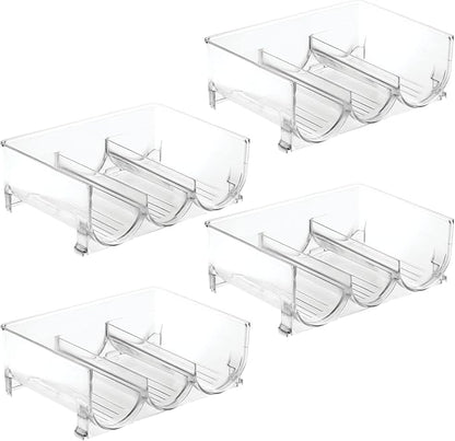 mDesign Plastic Free-Standing Stackable 3 Bottle Storage Holder Rack - Water, Wine, and Drink Organizer Shelf for Kitchen Countertop, Cabinet, Pantry, Fridge, Freezer, 4 Pack - Clear