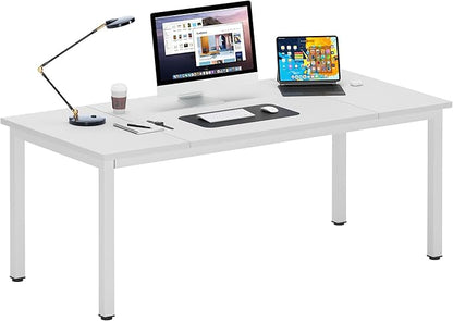 DlandHome Computer Desk, Large Executive Office Desk Computer Table Study Writing Workstation for Home Office,White,70.8 x 31.5 inch