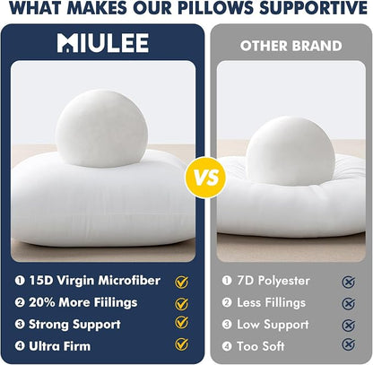 MIULEE Throw Pillows Inserts, Pack of 2 12x12 Inch 100% Virgin Fiber Filling Bed Couch Pillows