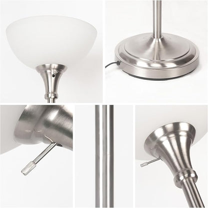 HonoDing Floor Lamp Frosted White Glass Bowl Shade - for Room Decor - Bedroom Decor - Floor Lamp for Bedroom - Floor Lamps for Living Room (Brushed Nickel)