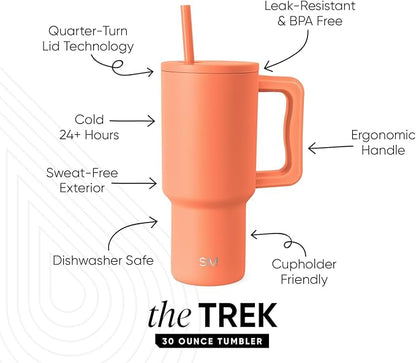 Simple Modern 30 oz Trek Tumbler with Handle and Straw Lid | Cup Holder Friendly Insulated Stainless Steel Travel Mug | Clementine
