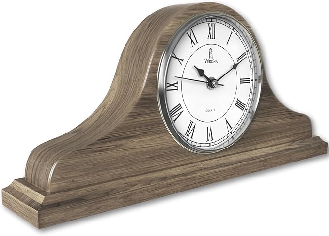 Mantel Clock Battery Operated - Grey Ash Wooden Farmhouse Mantle Clock for Living Room Decor Above Fireplace, Office, Shelf & Home Décor Gift 15x7.5 - Silent Wood Mantel Clock for Living Room Table