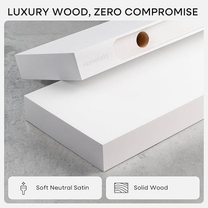 Homeforia Floating White Shelf 60 inches, High End Solid Real Wood 60inch Long Floating Shelves for Wall Mounted, White Wooden 60in Floating Shelves, Heavy Duty Bracket, 60 X 6.5 X 1.75 inch, Set of 2