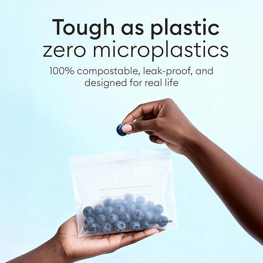 Vove Compostable Sandwich Bags 30 Ct – PFAS-Free, BPI Certified, Freezer Safe with Airtight Seal for School Lunches & Meal Prep, Plant-Based