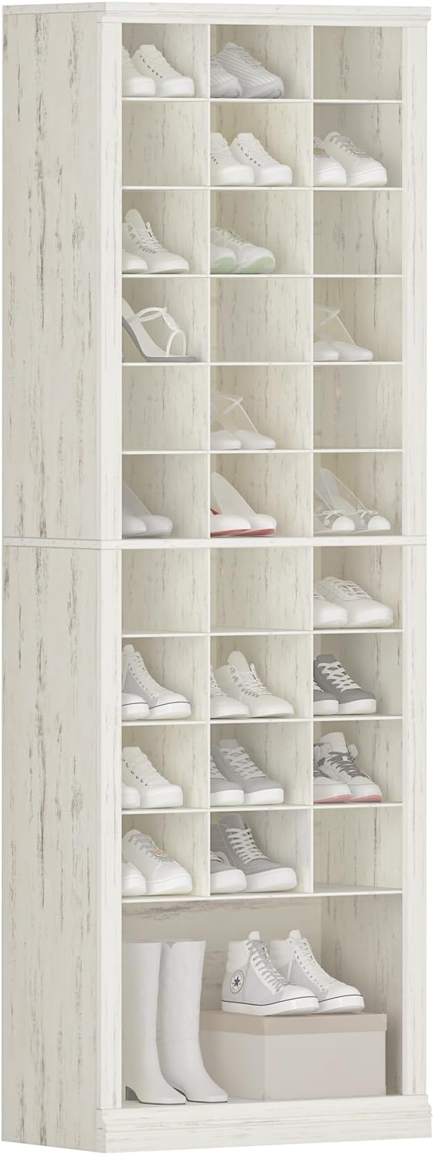 Hzuaneri 11 Tiers Shoe Storage Cabinet, Tall Shoes Cabinet with Cubby, Freestanding Wooden Shoe Organizer, 30-33 Pairs, Shoes Cubby Organizer for Entryway, Bedroom, Rustic White SR02014X