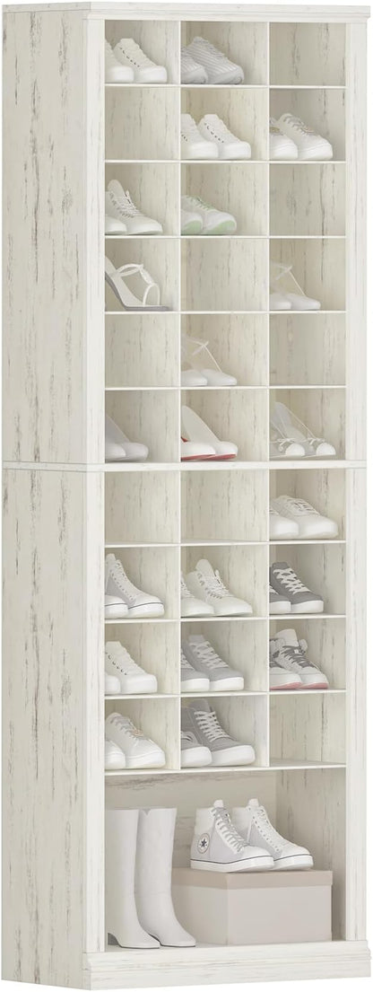 Hzuaneri 11 Tiers Shoe Storage Cabinet, Tall Shoes Cabinet with Cubby, Freestanding Wooden Shoe Organizer, 30-33 Pairs, Shoes Cubby Organizer for Entryway, Bedroom, Rustic White SR02014X