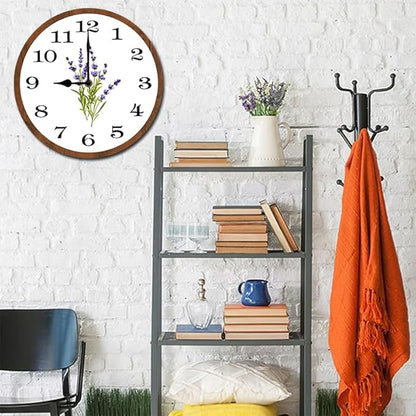 Lavender Wall Clock 10 Inch Silent Non Ticking Battery Operated Wooden Modern Office Simple Minimalist Clock Decorative for Kitchen Home Bathroom Living Room