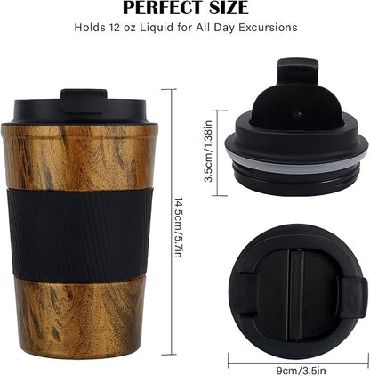 CS COSDDI 12 oz Stainless Steel Vacuum Insulated Tumbler - Coffee Travel Mug Spill Proof with Lid - coffee Cup for Keep Hot/Ice Coffee,Tea and Beer (D-wood grain)