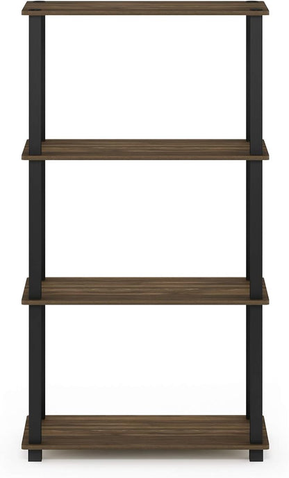 Furinno TURN-S-TUBE Storage Shelves, 4-Tier Book Shelf, Corner Shelf, Toolless Open Shelves, for Organization and Storage, Living Room, Garage, Home Office, Columbia Walnut