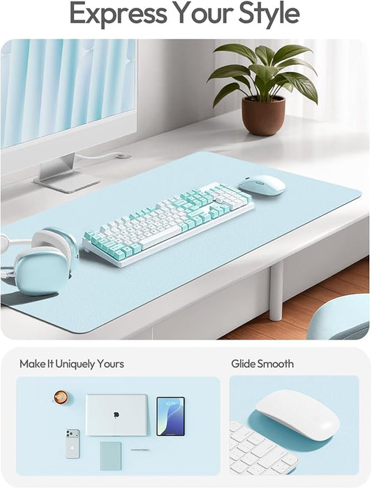 YSAGi Leather Desk Protector, Office Mat, Large Mouse Mat, Non-Slip PU Leather Blotter, Laptop Pad, Waterproof Writing Pad for Office and Home (Baby Blue, 23.6" x 13.8")