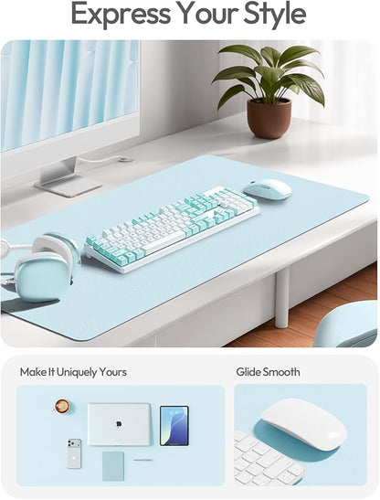YSAGi Leather Desk Protector, Office Mat, Large Mouse Mat, Non-Slip PU Leather Blotter, Laptop Desk Mat, Waterproof Writing Pad for Office and Home(Baby Blue, 63" x 17.2")