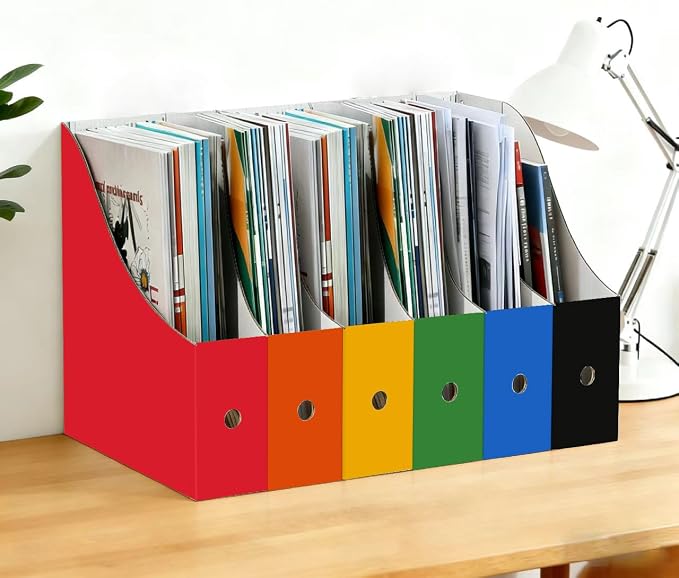 Limitliho 2 Pack Cardboard Magazine Storage Boxes, Vertical File Organizer Box for Desk or Shelves, Book Holder for Classroom,Office,Home(Orange-Red, 10.6" H x 10.2" L x 3.5" W in)