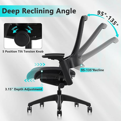 CLATINA Office Chair Swivel Executive Chair, Adjustable Ergonomic Computer Chair with 3D Armrest and Lumbar Support, Mesh Backrest Task Chair for Home Office Conference Room, Studio, 2 Pack