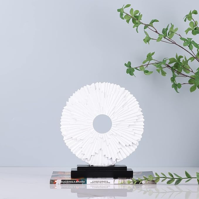 White Home Decor Sculpture, Unique Round line Statue, Modern Home Decor, Decorative Panel Statue for Living Room tv Cabinet, Office, Coffee Table, Dining Table Center White Decor