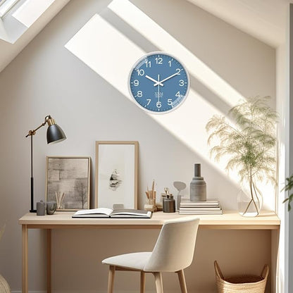 XNM Modern Wall Clocks Battery Operated Classic Analog Clock for Living Room Kitchen Bedroom Decor 12 Inch Simple Blue Wall Clock Silent Non Ticking