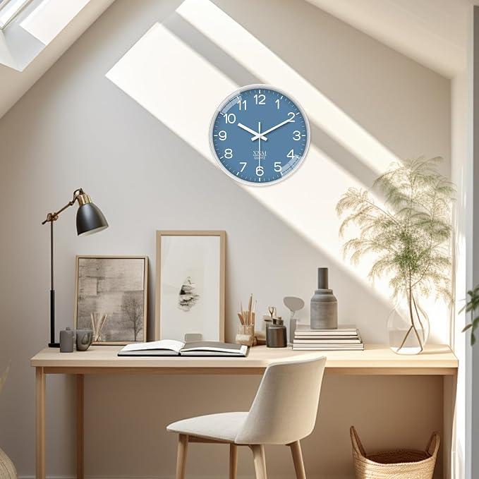 XNM Blue Minimalist Wall Clocks Battery Operated 8 Inch Classic Analog Clock for Living Room Office Bedroom Decor Modern Small Wall Clock Silent Non Ticking