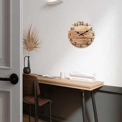 XNM Wood Wall Clocks Battery Operated 14 Inch Brown Rustic Wall Clock for Living Room Decor Silent Wall Clock Non Ticking (MDF No Solid Wood)