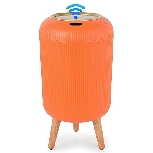 Pukomc Smart Sensor Wastebasket, Convenient and Hygienic Easy to Use, Technology Sensor Waterproof Wastebasket Plastic Trash can for Kitchen, Bathroom, Bedroom, Living Room, Office and Outdoor Orange