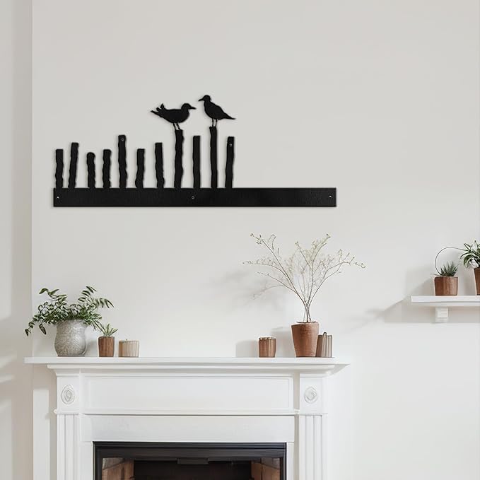 SIGNLEADER Metal Wall Art Decor Birds on a Fence Minimalist Modern Abstract Wall Sculpture Hangings Home Decoration for Living Room, Bedroom, Bathroom, Kitchen, Outdoor - 18" Black