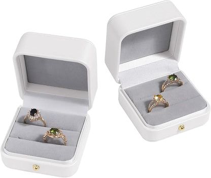 Velvet Ring Gift Box, Small Jewelry Earring Studs Holder Case for Wedding Day, Proposal, Engagement, Anniversary, Ring Display Storage Box for Women Girl (White DS)