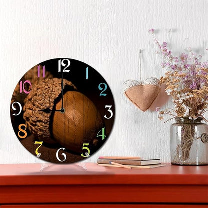 Pine Nut Wall Clock 10 Inch Wooden Battery Operated Autumn Forest Maple Leaves Wall Clocks Decorative Indoor,Decorative for Kitchen Bathroom Bedroom