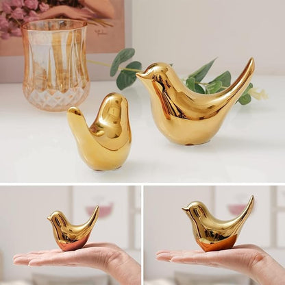 WhimWove 2 Pcs Ceramic Small Bird Figurines Modern Animal Statues for Home 、Room Decor and Bedroom Decor and Bookshelf Display (Gold)