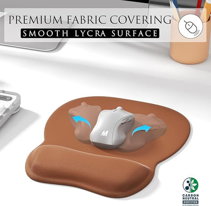 MROCO Ergonomic Mouse Pad with Gel Wrist Rest, 9.4 x 8.1 in, Coffee Brown | Ergonomic Shape Design, Multiple Pattern Options, Gel Wrist Comfort, Smooth Lycra Surface, Non-Slip PU Base