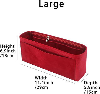 Purse Organizer Insert, Suede Bag Organizer Handbag Tote Shaper, Suede Material, Soft and Non Damaging Bag (Large,Red)