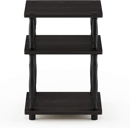 Furinno Turn-N-Tube Night Stand, 3-Tier Square Nightstand, Open Shelf Side Table, End Table with Classic Tube, for Living Room, Bedroom, Espresso
