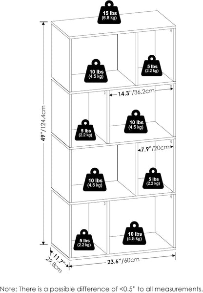 Furinno DALY Book Shelf, 8-Cube Bookshelf, Cube Storage Organizer Bookcase with Irregular Compartments, 11.7 x 23.6 x 49, for Living Room, Bedroom, Home Office, Espresso